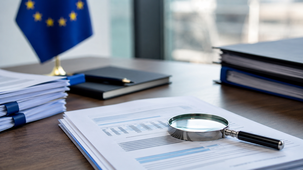 Documents réglementaires officiels avec drapeau européen pour le statut novel food